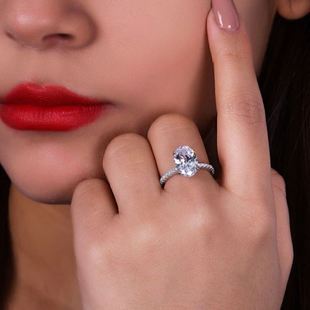 Oval Cut Simulated Stone Silver Ring 6 - Picture 13 of 16